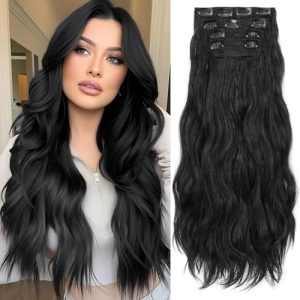 20 Inch Clip in Hair Extensions - Curly Wave Synthetic Fiber, Soft & Natural Look, Tangle Free, Lightweight for Daily We