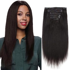 ABH AmazingBeauty Yaki Straight Clip-in Hair Extensions - Real Remy Thick Natural Black for African American Relaxed Hai